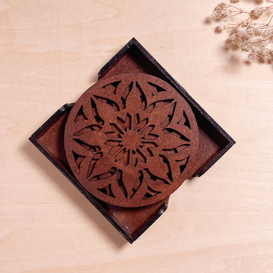 Mandala Art Coasters-Sapta Wooden-Warm Walnut