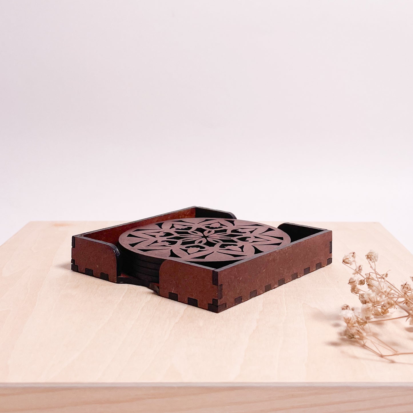 Mandala Art Coasters-Ashta Wooden-Warm Walnut