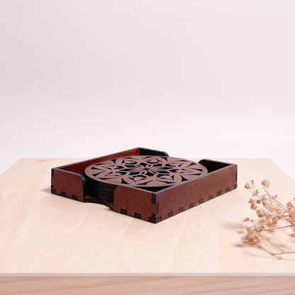 Mandala Art Coasters-Ashta Wooden-Warm Walnut