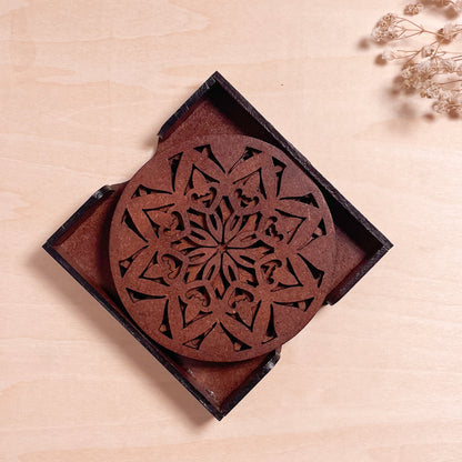 Mandala Art Coasters-Ashta Wooden-Warm Walnut