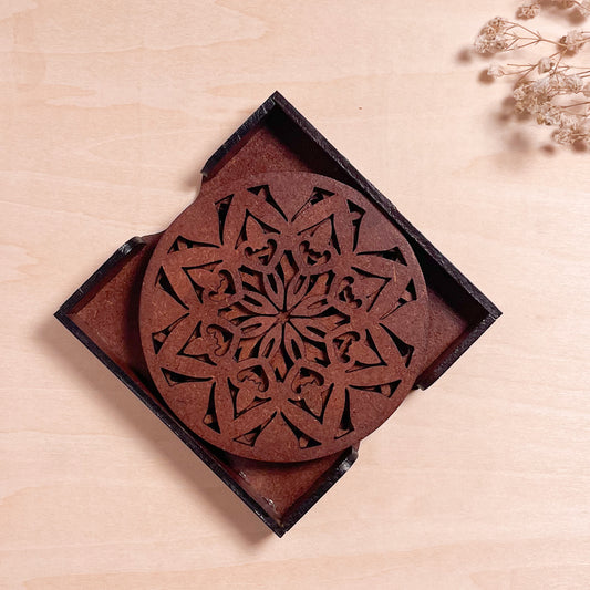Mandala Art Coasters-Ashta Wooden-Warm Walnut