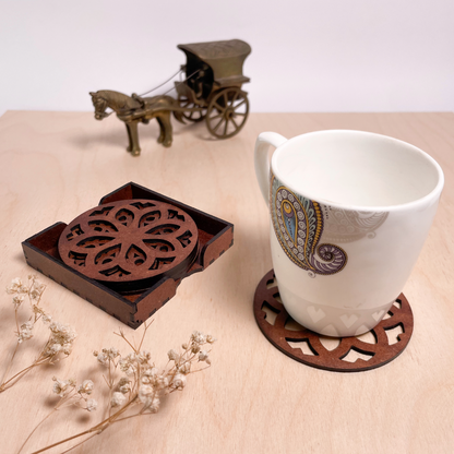 Mandala Art Coasters-Nava Wooden-Warm Walnut