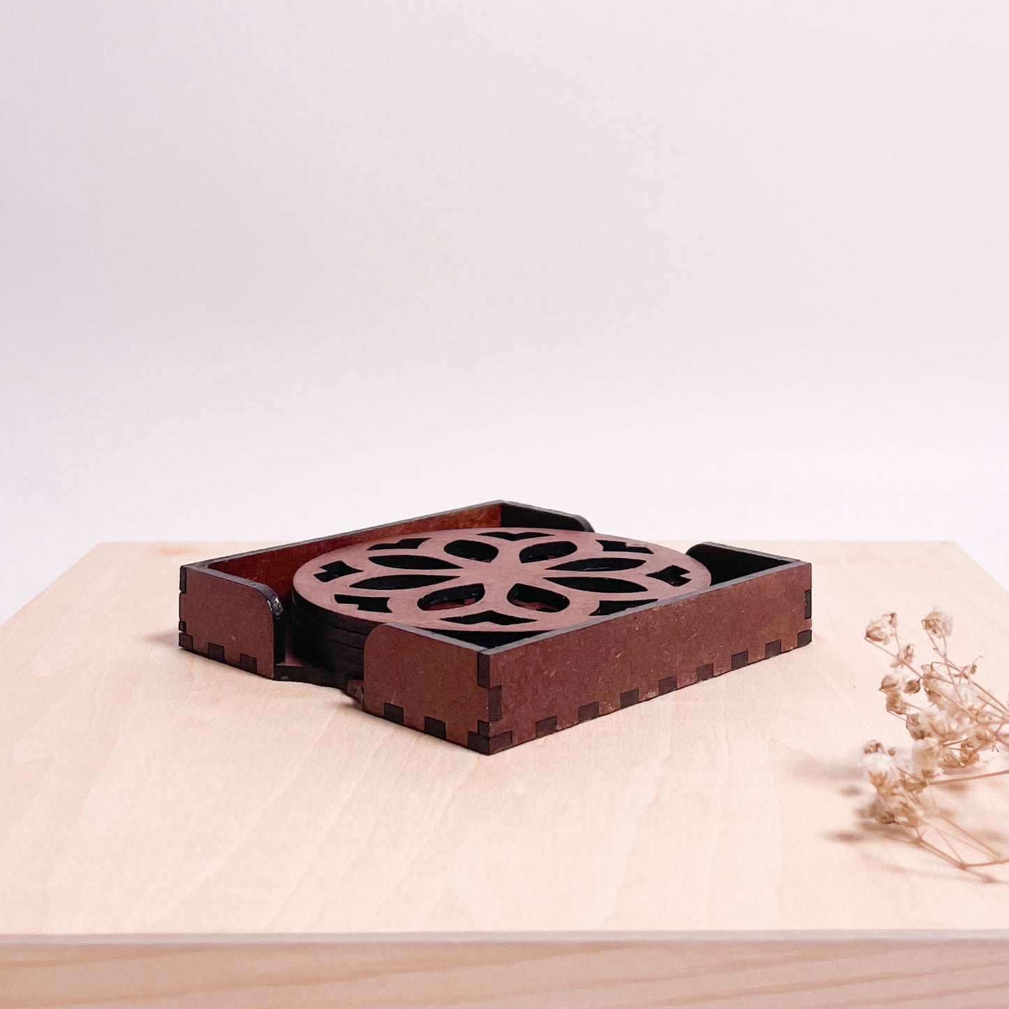 Mandala Art Coasters-Nava Wooden-Warm Walnut