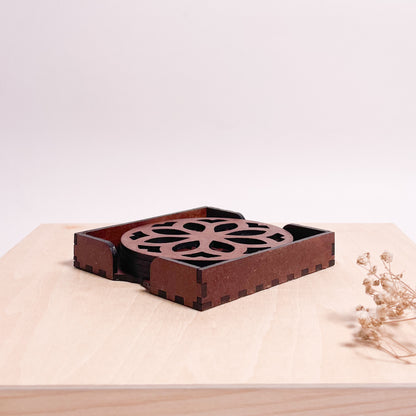 Mandala Art Coasters-Nava Wooden-Warm Walnut