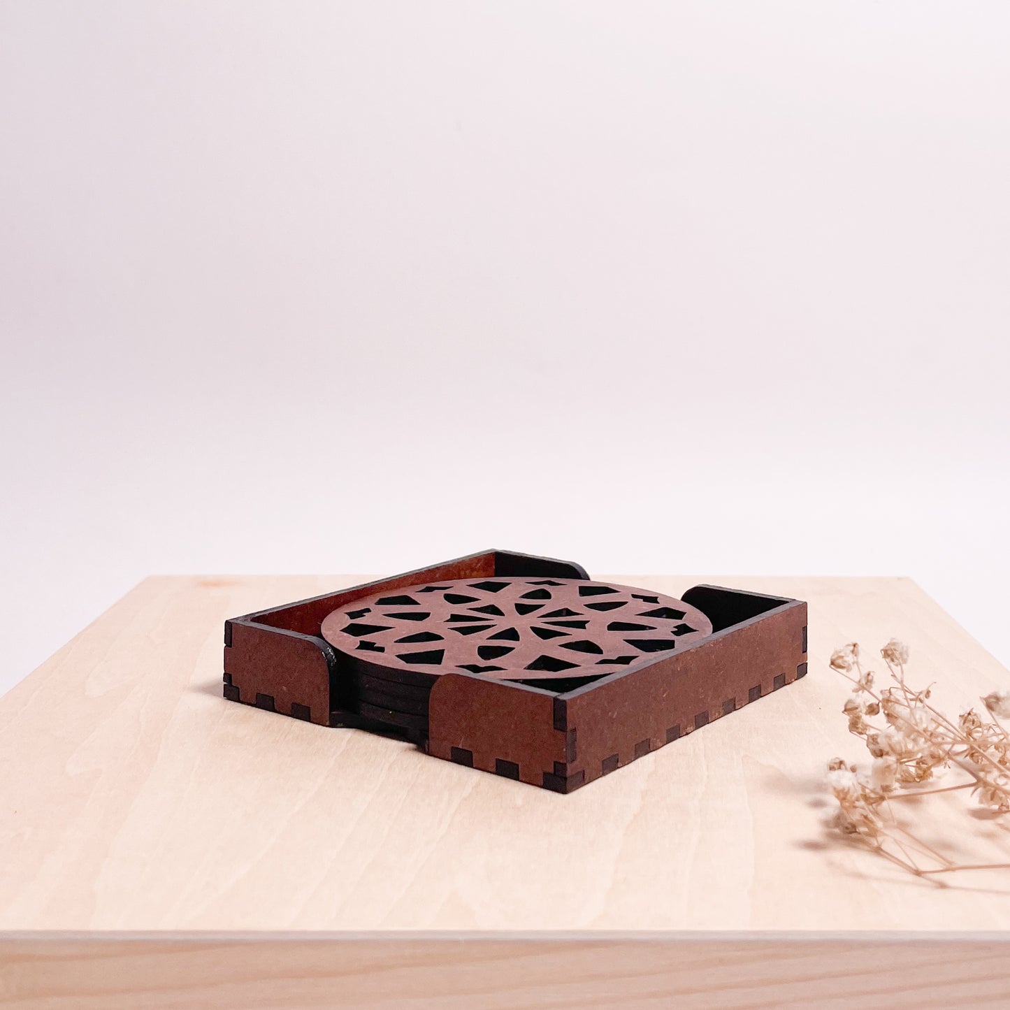 Mandala Art Coasters-Dasha Wooden-Warm Walnut