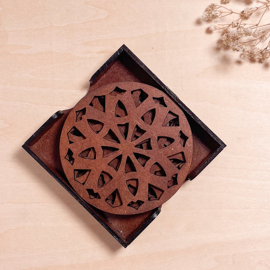 Mandala Art Coasters-Dasha Wooden-Warm Walnut
