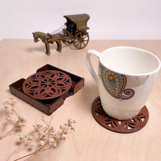 Wooden Ekaadash Mandala Coasters with Holder