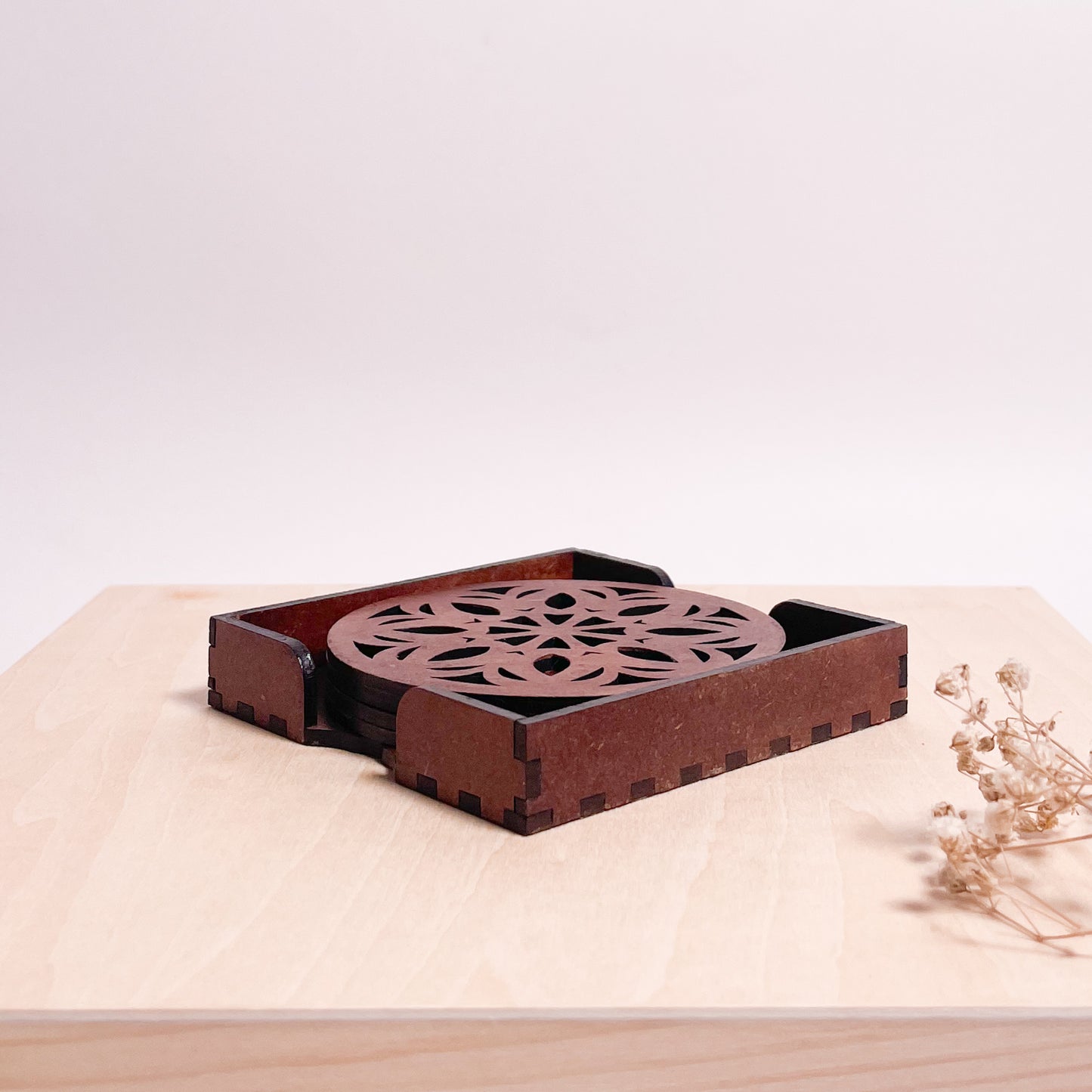 Wooden Ekaadash Mandala Coasters with Holder