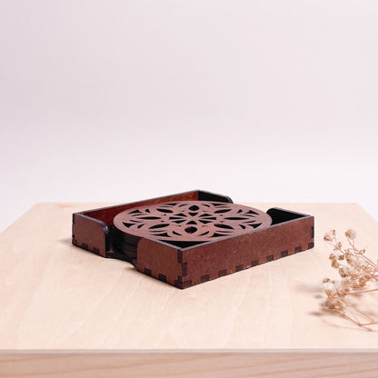 Wooden Ekaadash Mandala Coasters with Holder