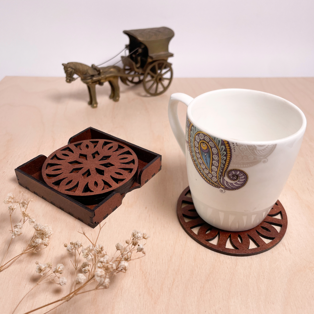 Mandala Art Coasters-Trayodash Wooden-Warm Walnut