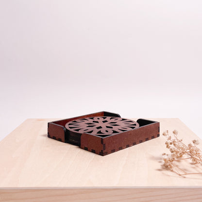 Mandala Art Coasters-Trayodash Wooden-Warm Walnut