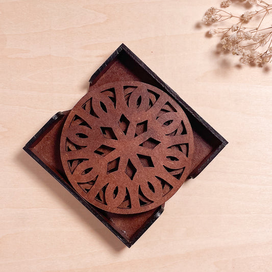 Mandala Art Coasters-Trayodash Wooden-Warm Walnut