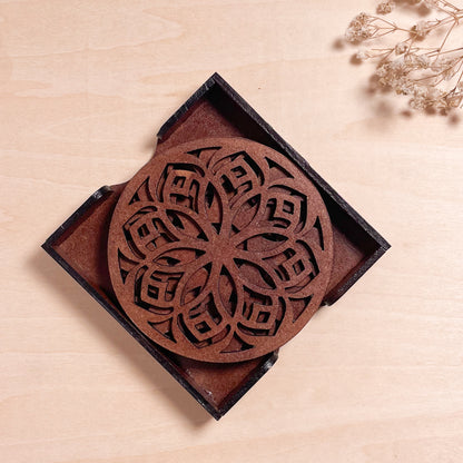 Mandala Art Coasters-Shodash Wooden-Warm Walnut