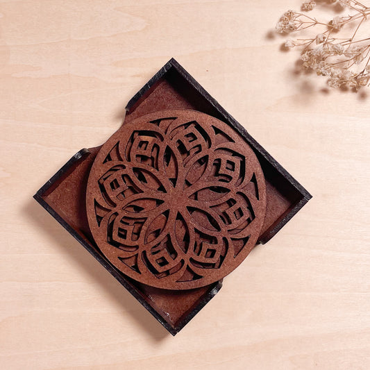 Mandala Art Coasters-Shodash Wooden-Warm Walnut