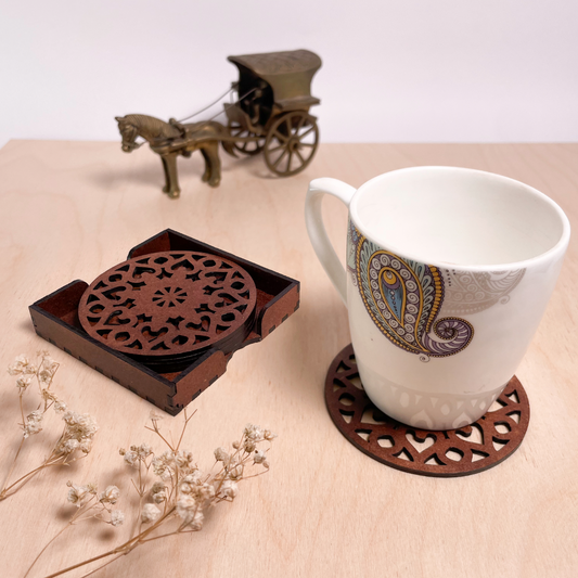 Wooden Saptadash Mandala Coasters with Holder