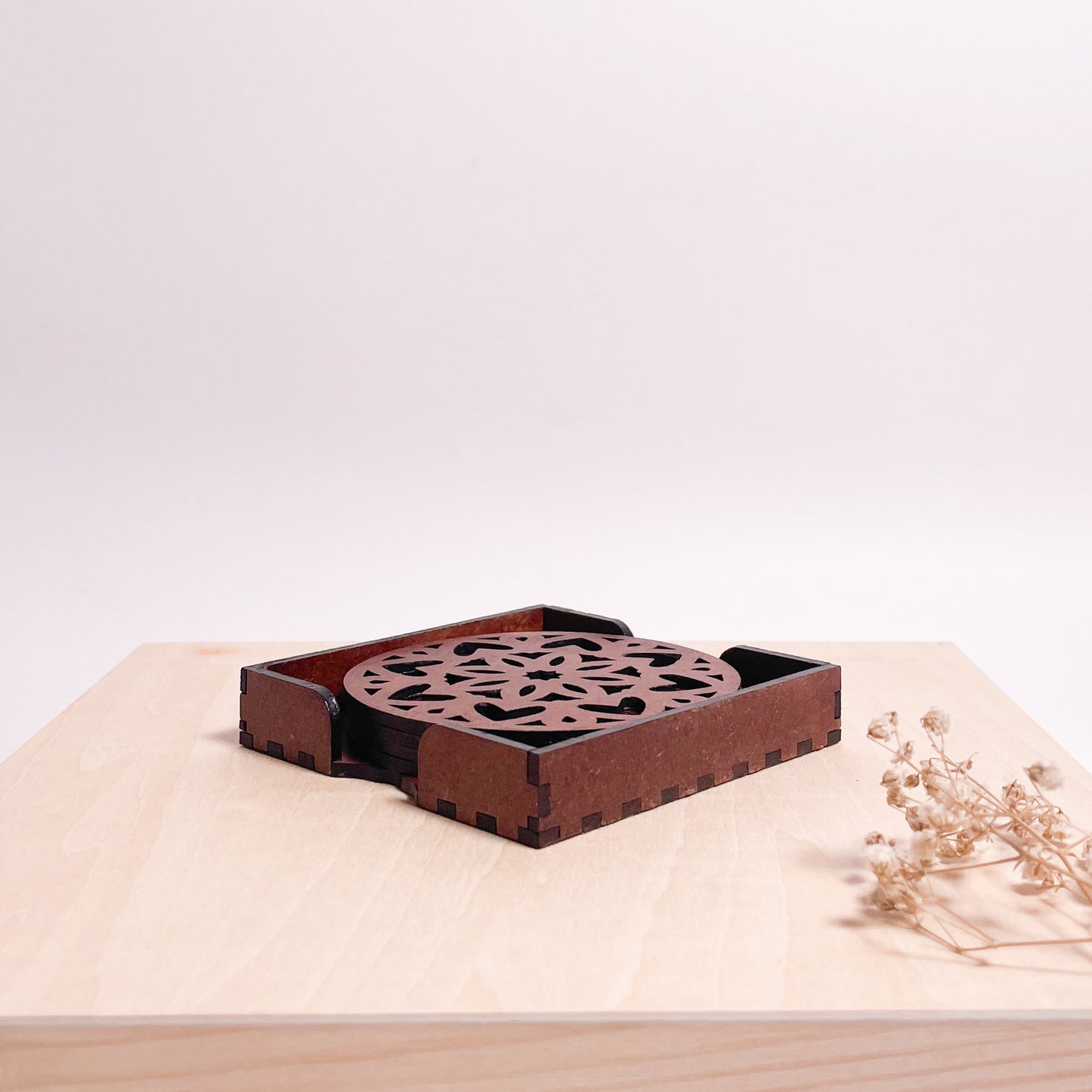 Mandala Art Coasters-Ashtadash Wooden-Warm Walnut