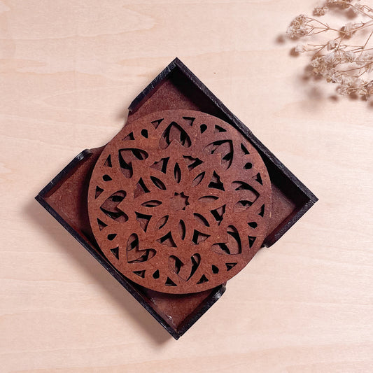 Mandala Art Coasters-Ashtadash Wooden-Warm Walnut