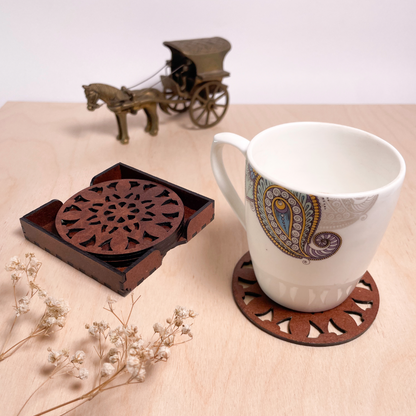 Wooden Navadash Mandala Coasters with Holder