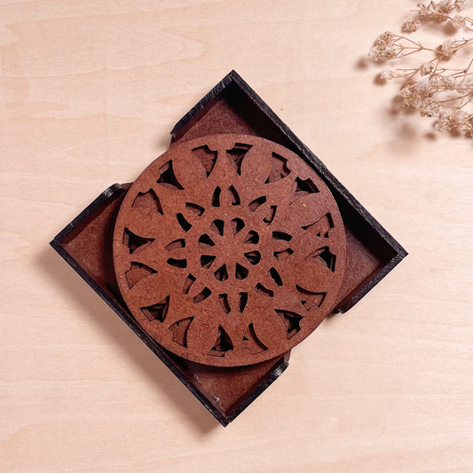 Mandala Art Coasters-Navadash Wooden-Warm Walnut
