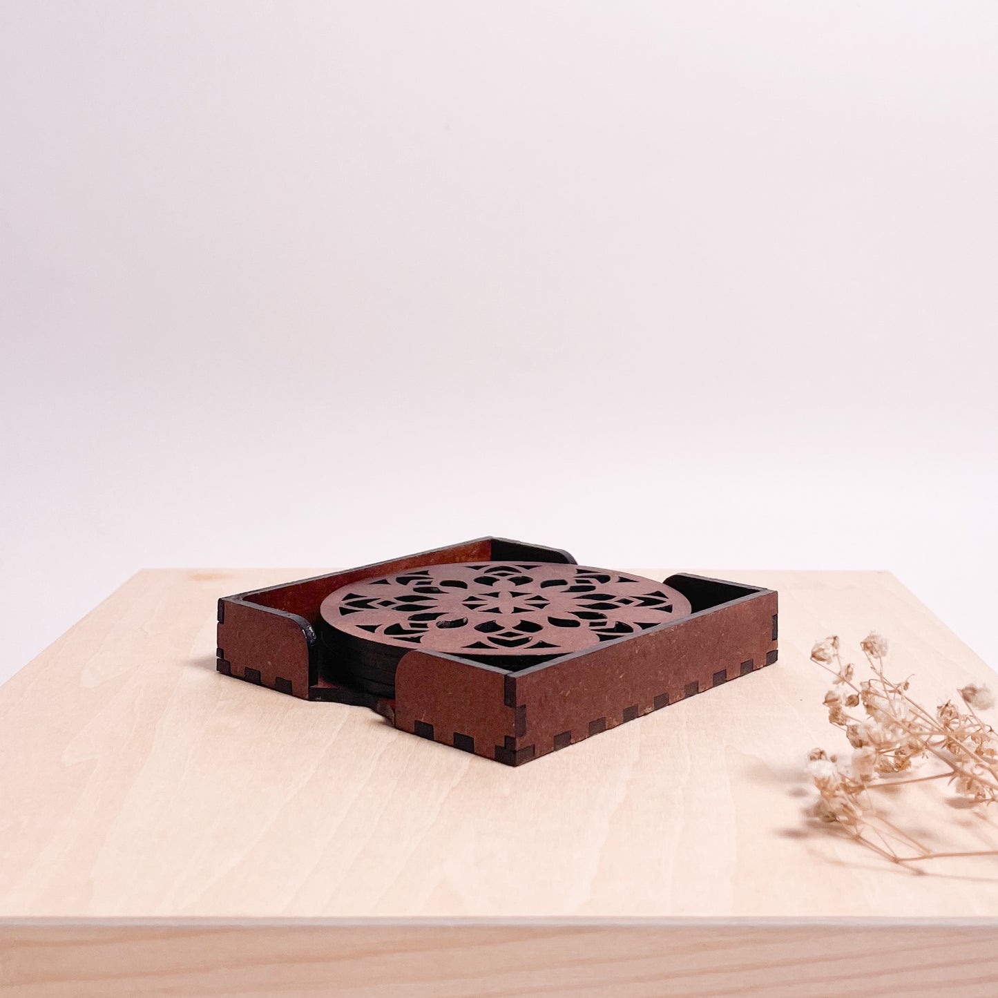 Mandala Art Coasters-Vimsati Wooden-Warm Walnut