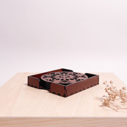 Mandala Art Coasters-Vimsati Wooden-Warm Walnut