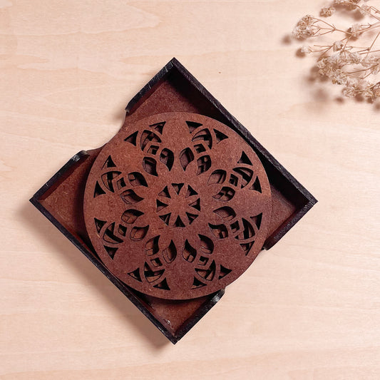 Mandala Art Coasters-Vimsati Wooden-Warm Walnut