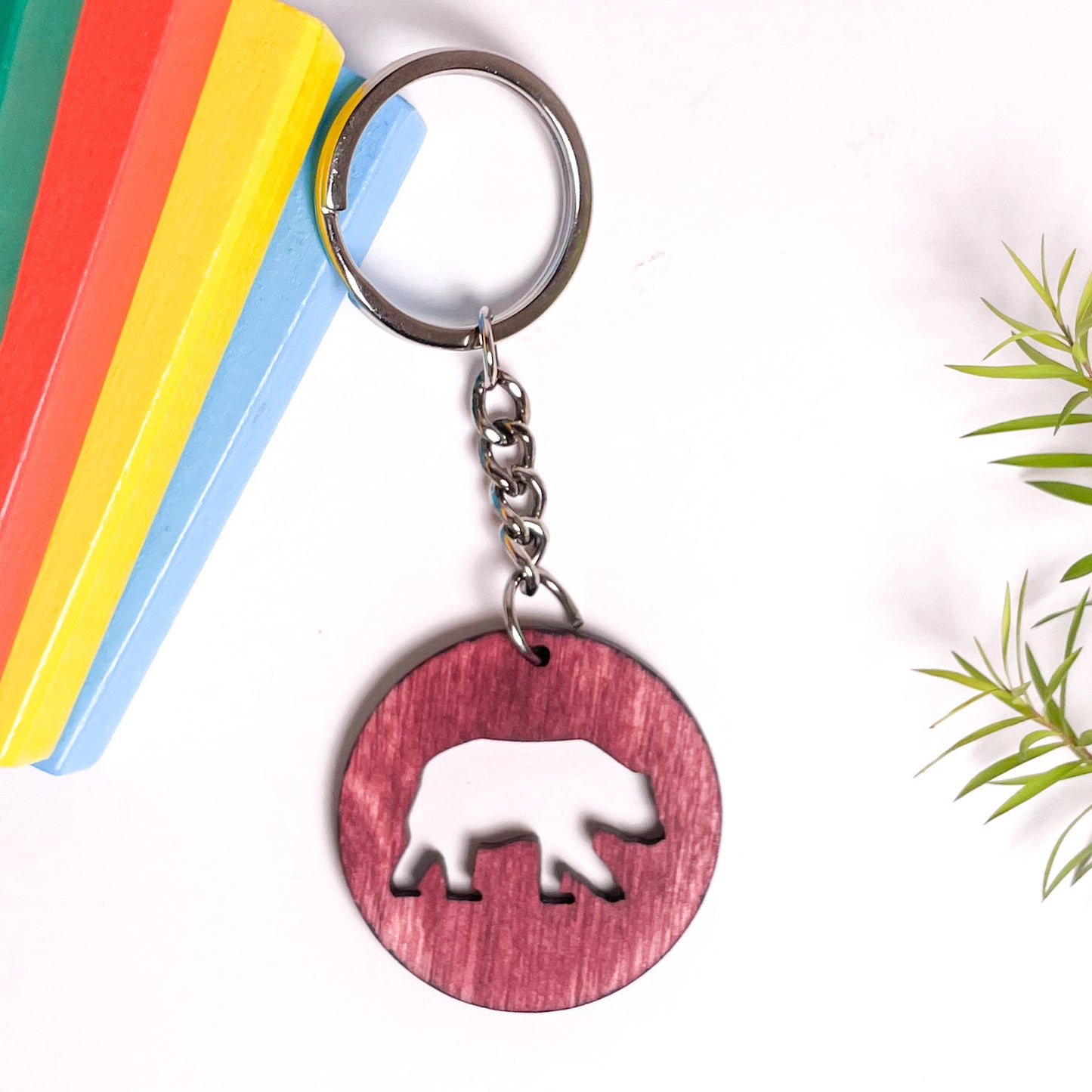 Spirit Animal Key Chain-Bear Eka Wooden-Cherry Wood