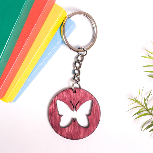 Spirit Animal Key Chain-Butter Fly Dwe Wooden-Cherry Wood