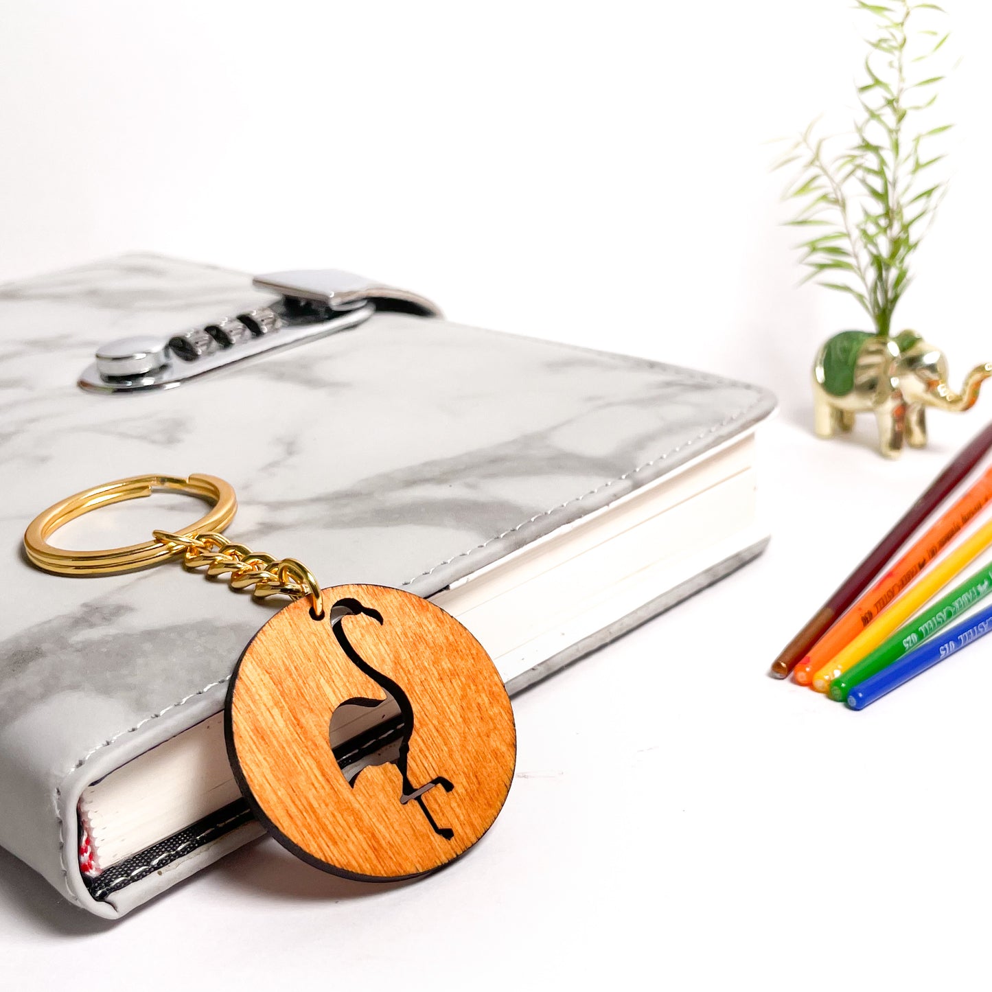Flamingo Eka Wooden Key Chain
