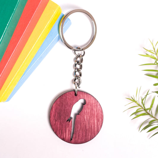 Spirit Animal Key Chain-Parrot Dwe Wooden-Cherry Wood