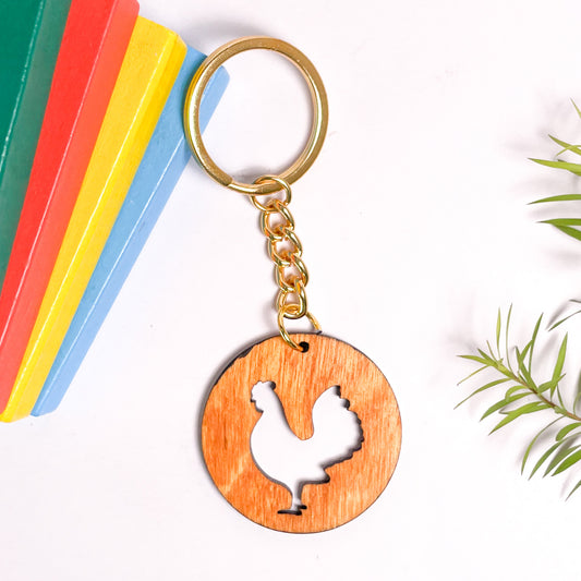 Spirit Animal Key Chain-Rooster Eka Wooden-Red Cedar