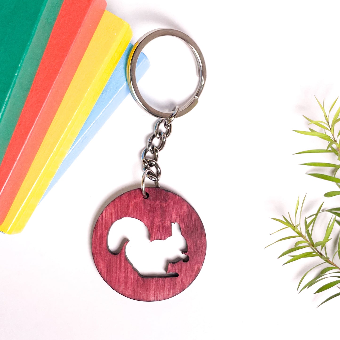 Spirit Animal Key Chain-Squirrel Eka Wooden-Cherry Wood