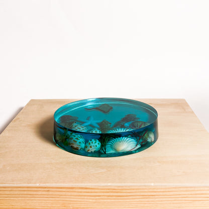 Seashell Serenity Coasters-Underwater Resin-Ocean Blue-Round
