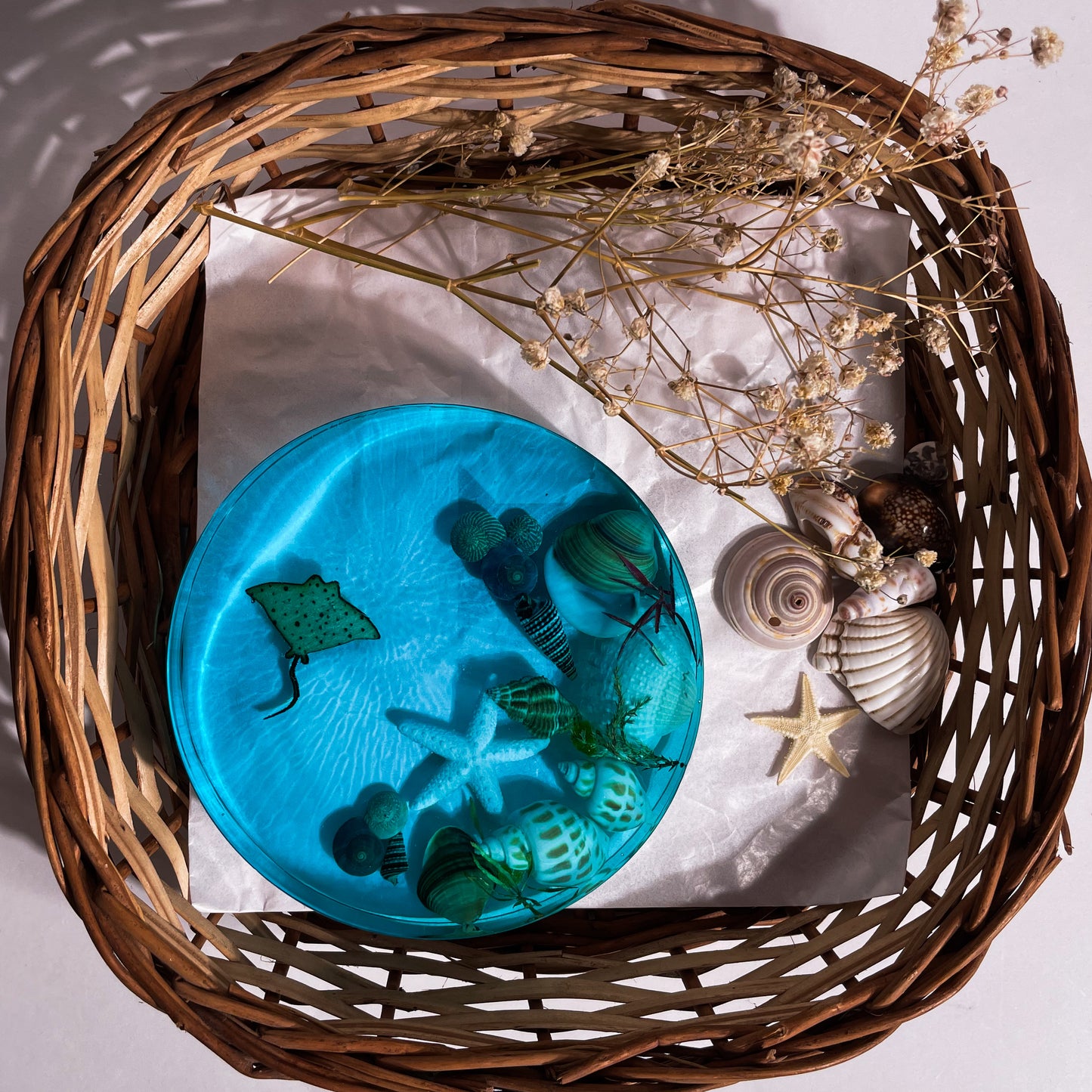 Seashell Serenity Coasters-Underwater Resin-Ocean Blue-Round
