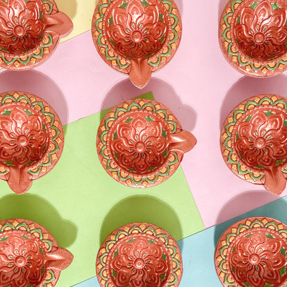 Hand-Painted Clay Diya-Ekam | Metallic Glow Collection | Set of 6