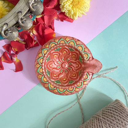 Hand-Painted Clay Diya-Ekam | Metallic Glow Collection | Set of 6