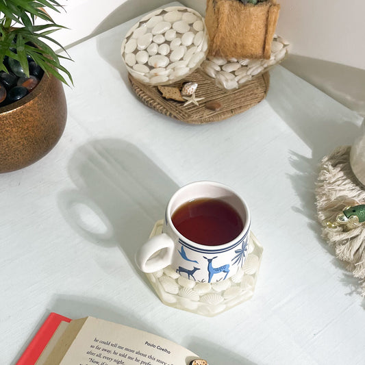 Seashell Serenity Coasters-White Shell Resin-Transparent-Octagon