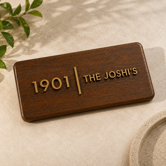 The Brassline | Personalized Teak Wood & Brass Name Plate for Home & Office Entrance