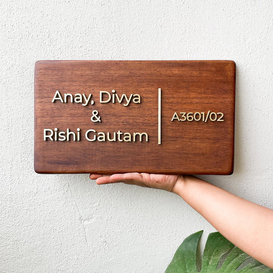 The Brassline | Personalized Teak Wood & Brass Name Plate for Home & Office Entrance