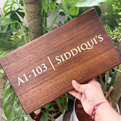 The Brassline | Personalized Teak Wood & Brass Name Plate for Home & Office Entrance