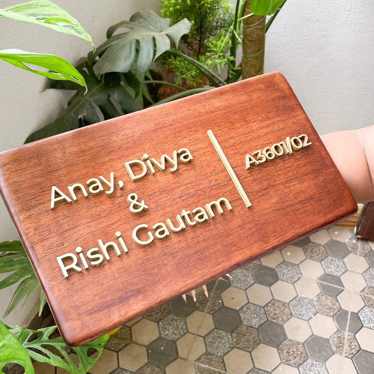 The Brassline | Personalized Teak Wood & Brass Name Plate for Home & Office Entrance