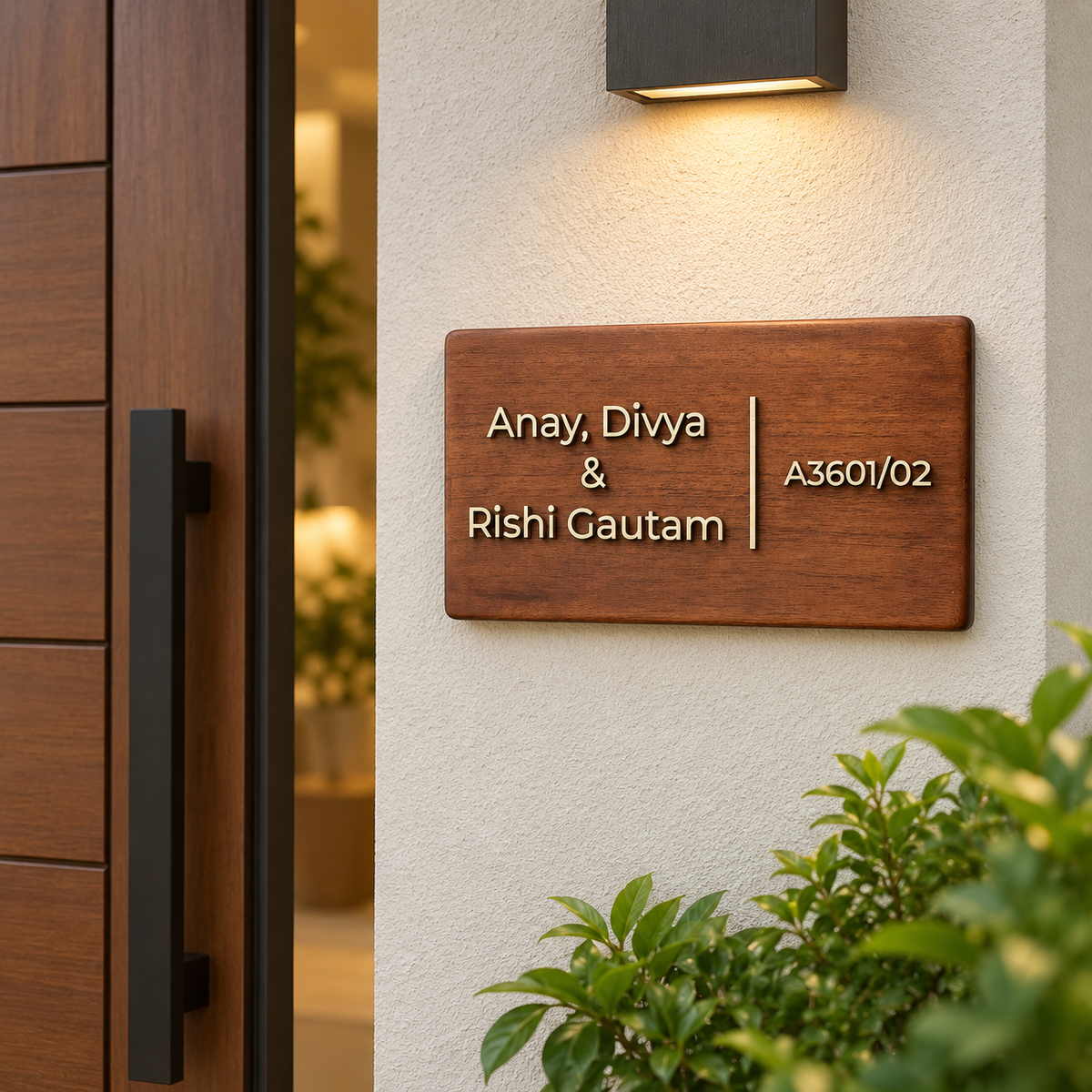 The Brassline | Personalized Teak Wood & Brass Name Plate for Home & Office Entrance