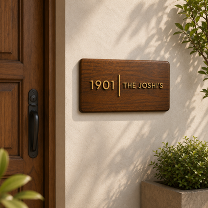 The Brassline | Personalized Teak Wood & Brass Name Plate for Home & Office Entrance