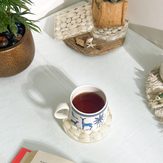Seashell Serenity Coasters-White Shell Resin-Transparent-Round