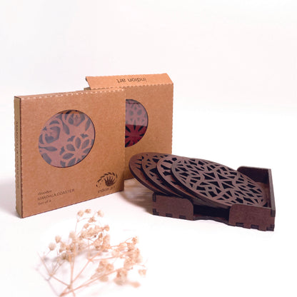 Mandala Art Coasters-Treeni Wooden-Warm Walnut