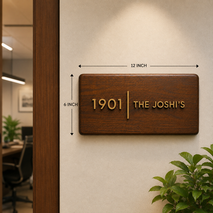 The Brassline | Personalized Teak Wood & Brass Name Plate for Home & Office Entrance