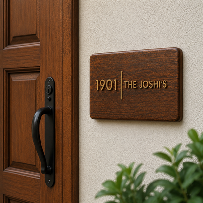 The Brassline | Personalized Teak Wood & Brass Name Plate for Home & Office Entrance