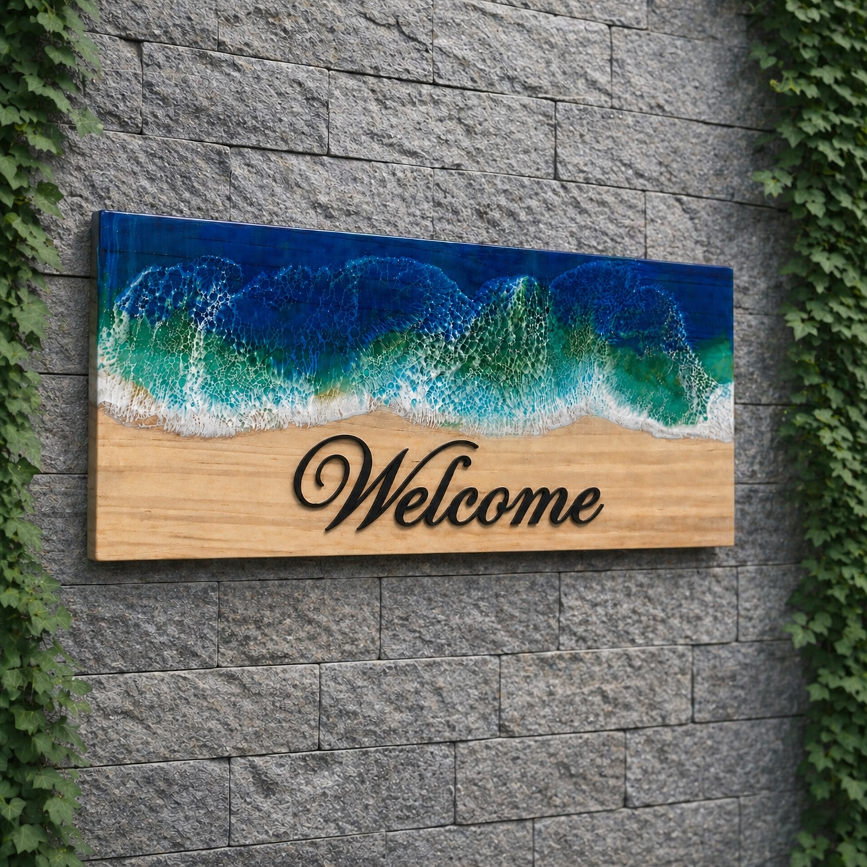 Tamed Tide – Blue Resin Wave Custom Name Plate