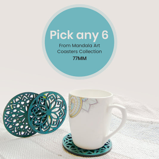77mm Mandala Art Coasters Bundle Set of 6