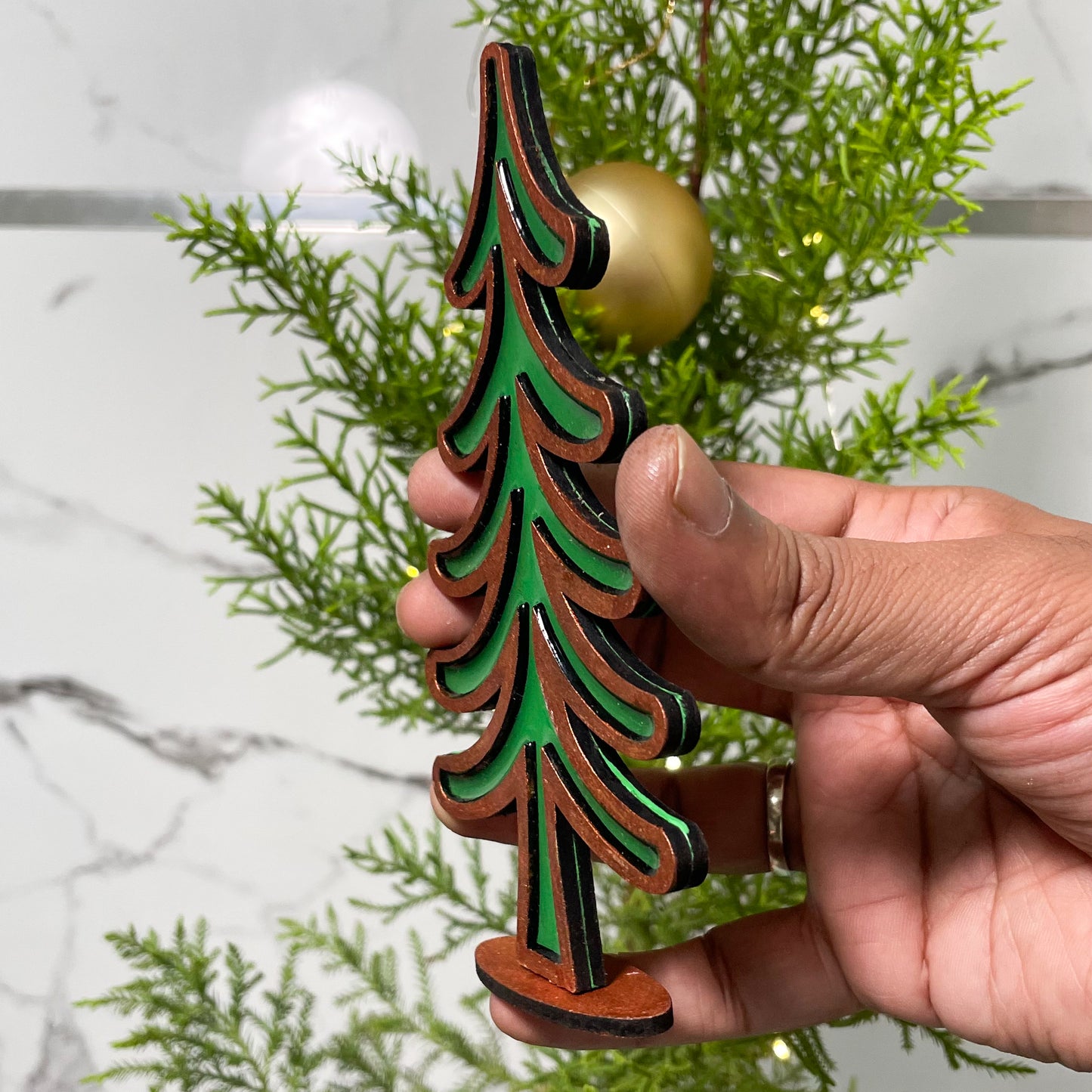 Christmas Standing Resin Tree Gold Single